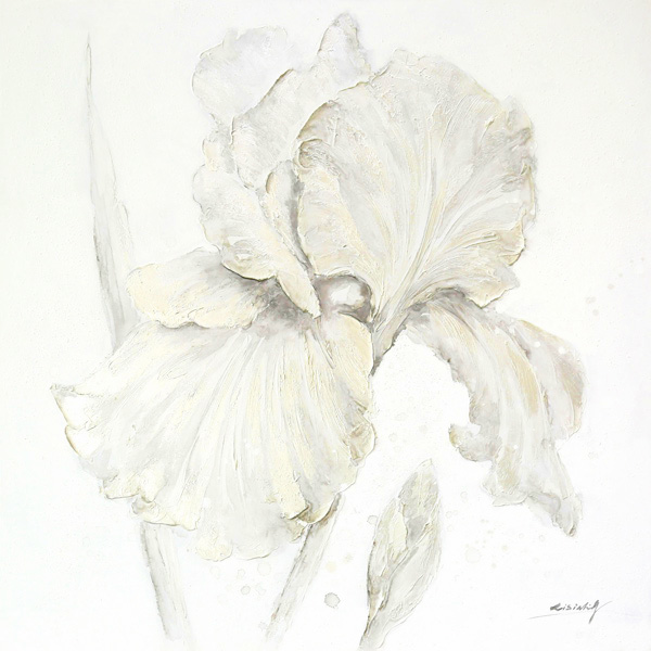 DY004 Wall décor art oil on canvas floral hibuscis grey and white tones